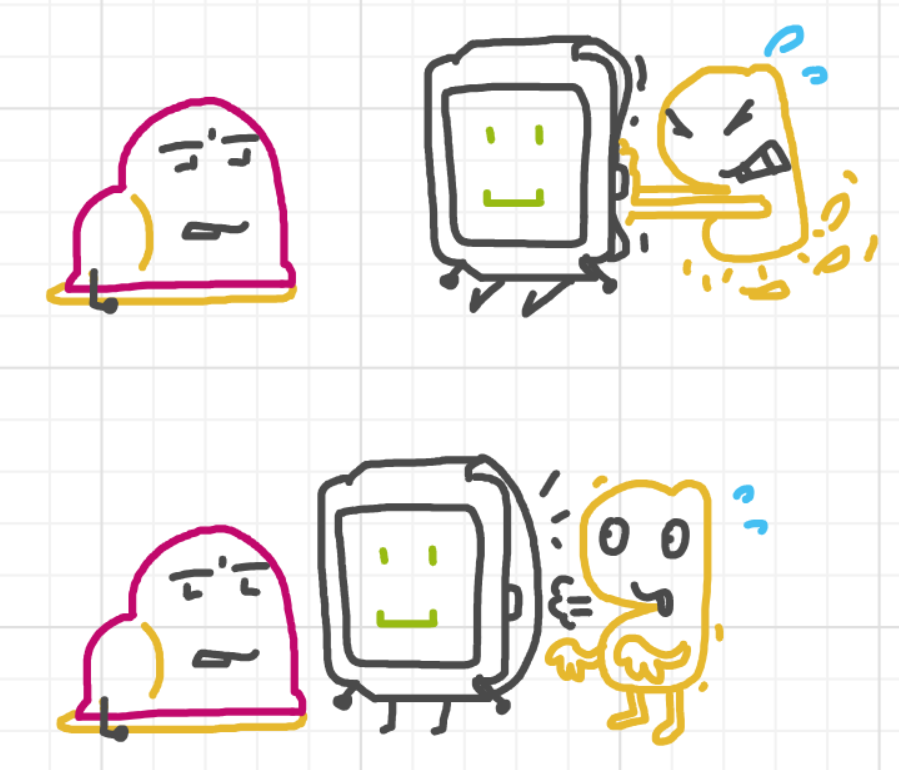 A panel from Running Duos, episode four of the Board Boards object show by Furretwalk/WalkingFurret.